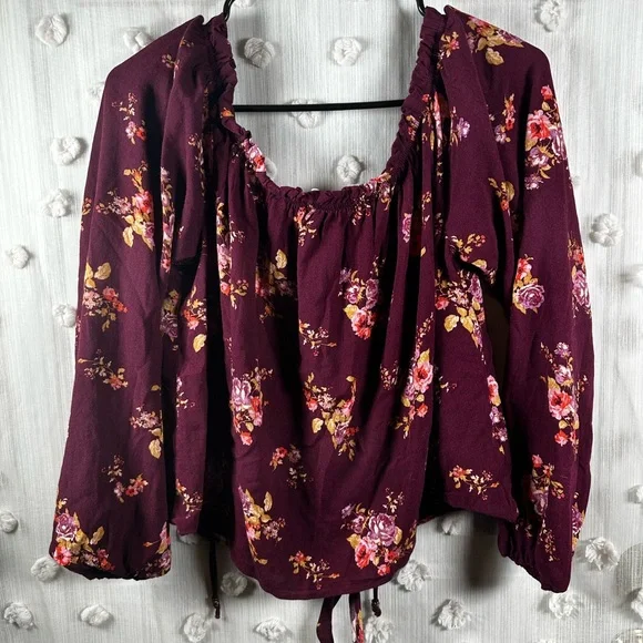 Rewind Burgundy Floral Boho Blouse Size XS - Picture 5 of 5